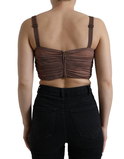 Dolce & Gabbana Brown Viscose Bustier Sleeveless Cropped Top by Dolce & Gabbana