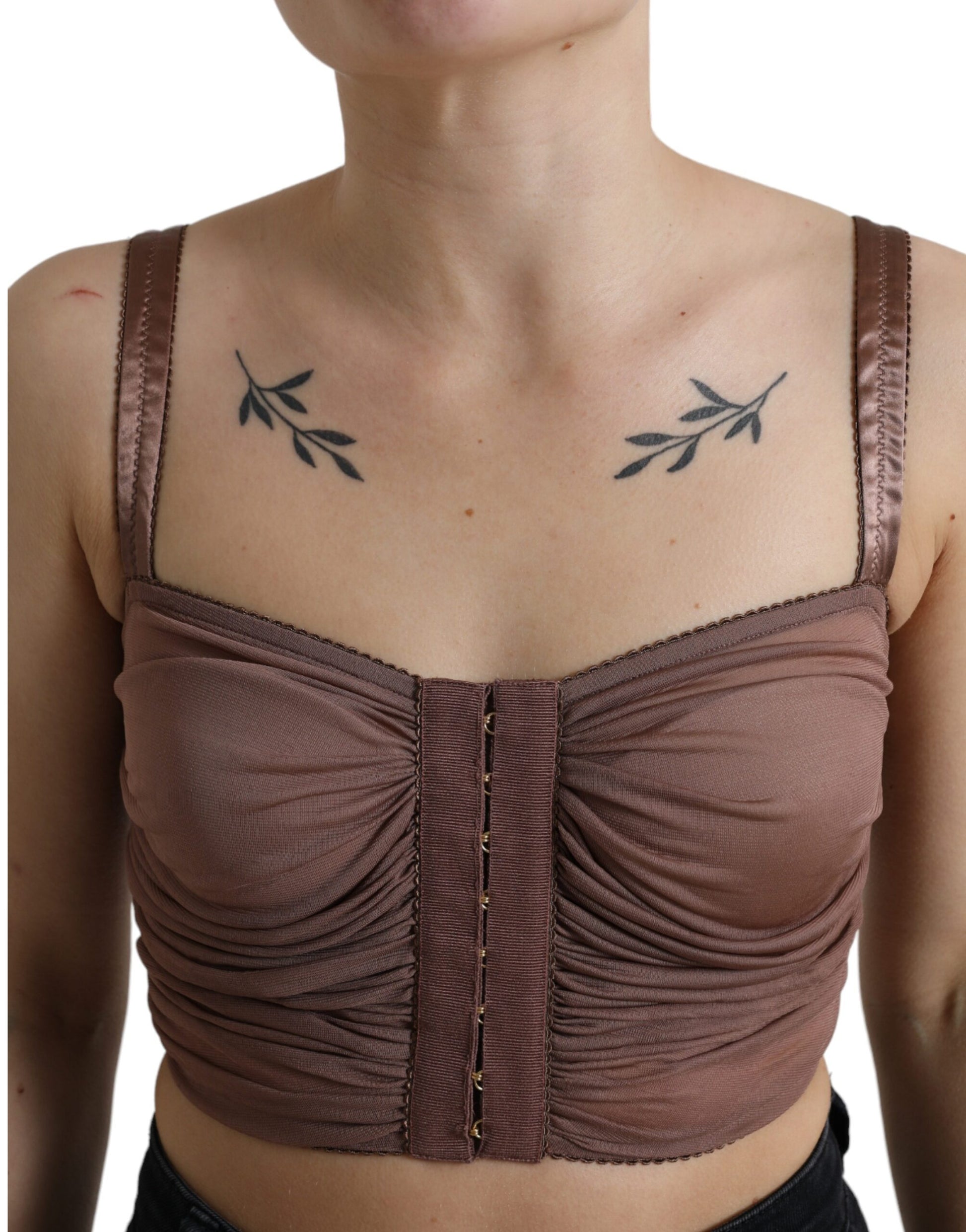 Dolce & Gabbana Brown Viscose Bustier Sleeveless Cropped Top by Dolce & Gabbana