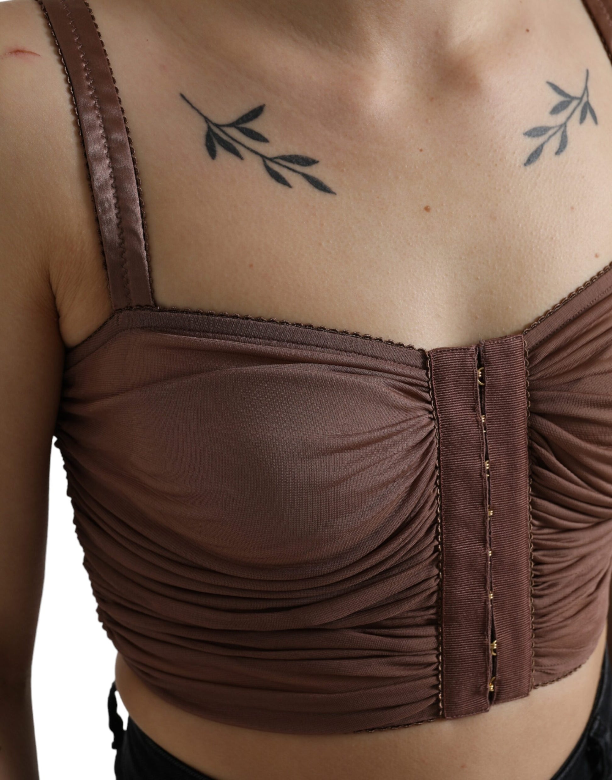 Dolce & Gabbana Brown Viscose Bustier Sleeveless Cropped Top by Dolce & Gabbana