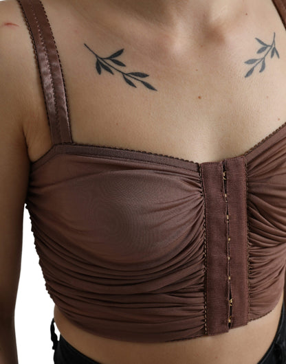Dolce & Gabbana Brown Viscose Bustier Sleeveless Cropped Top by Dolce & Gabbana