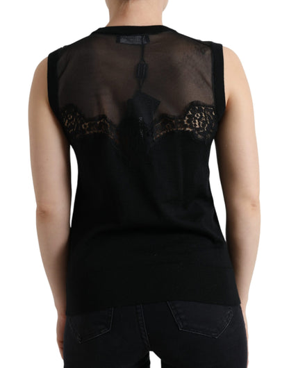 Dolce & Gabbana Black Cashmere Lace Trim Sleeveless Tank Top by Dolce & Gabbana