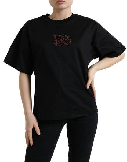 Dolce & Gabbana Black Cotton DG Crystal Crewneck Tee T-shirt by Dolce & Gabbana