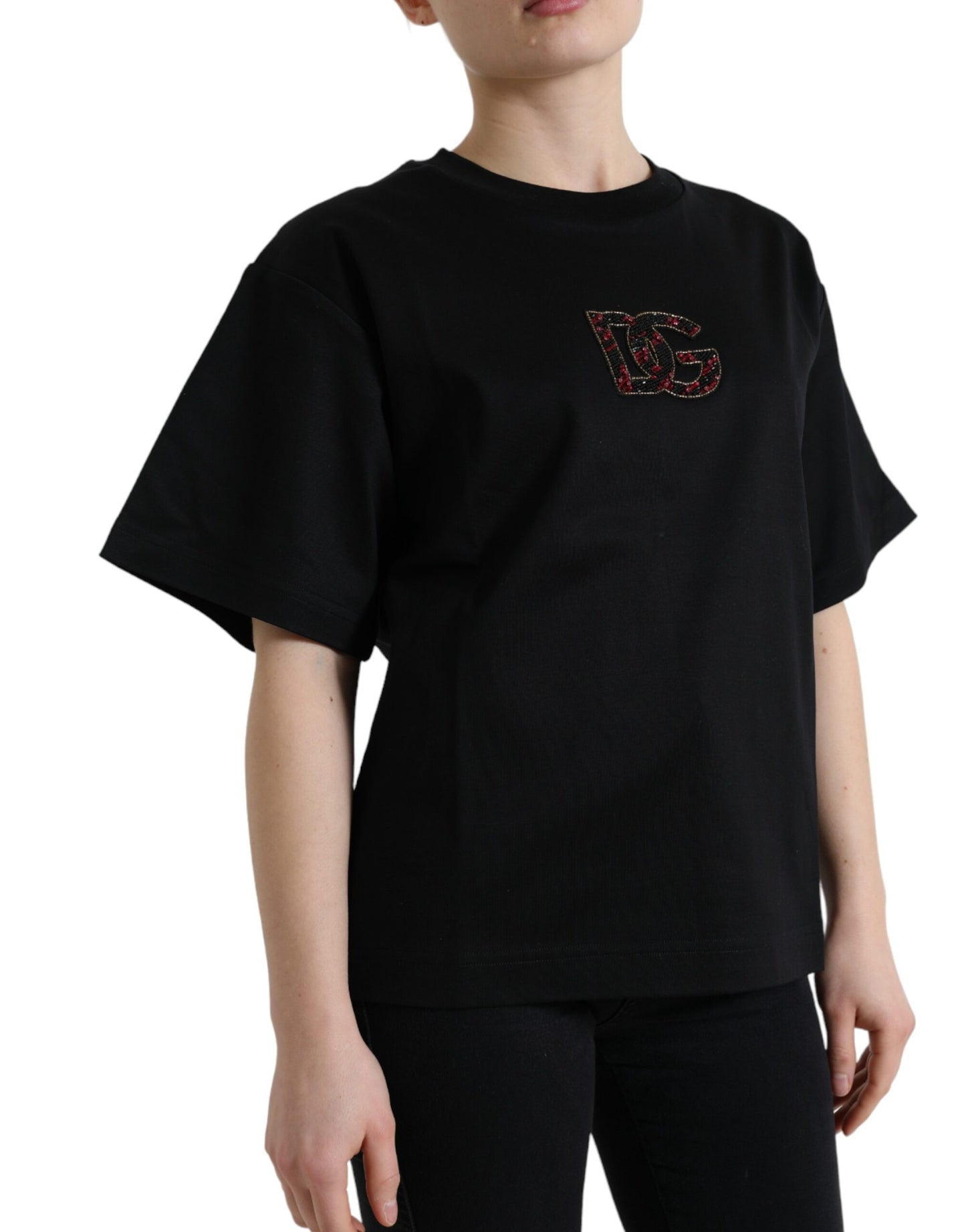 Dolce & Gabbana Black Cotton DG Crystal Crewneck Tee T-shirt by Dolce & Gabbana