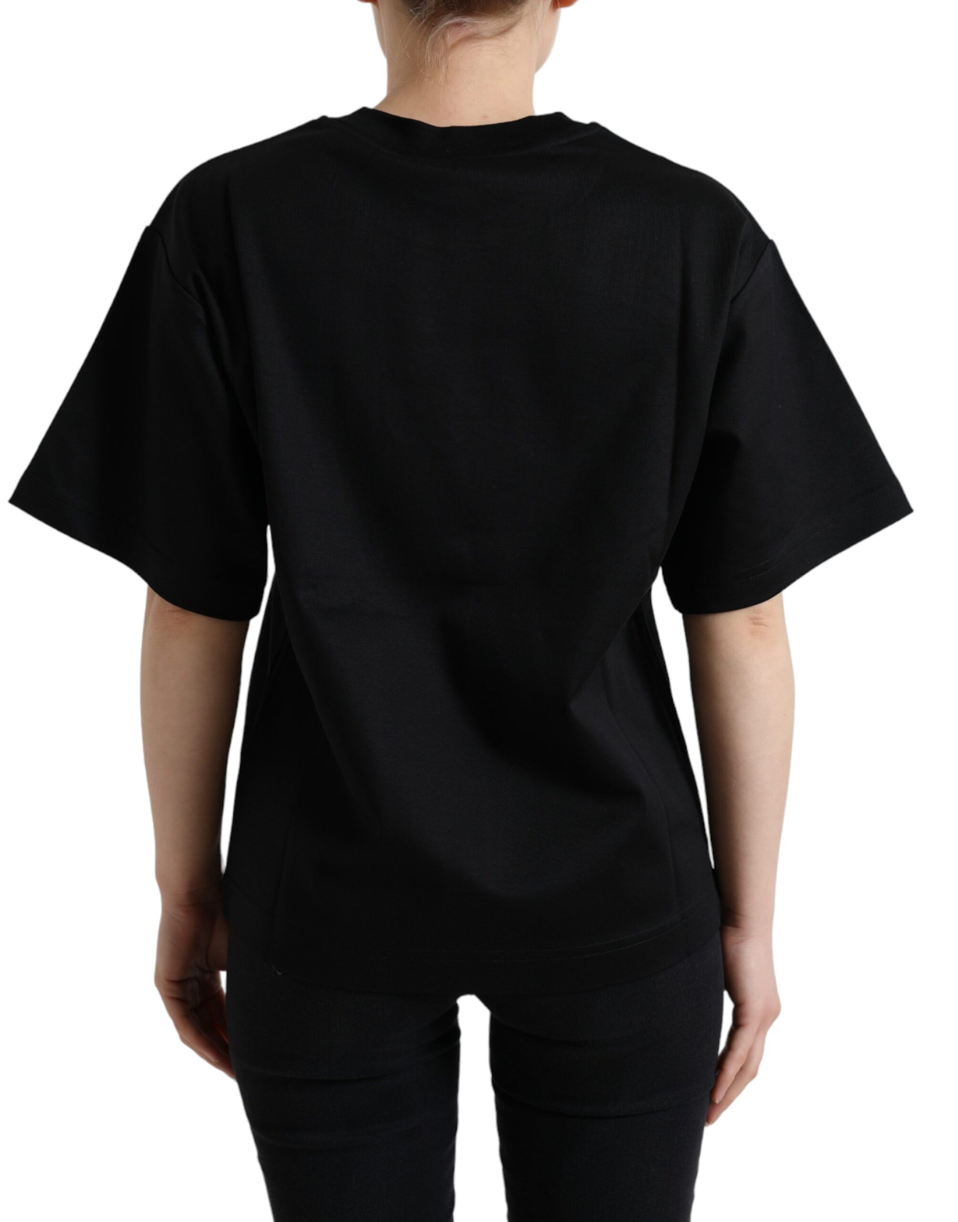 Dolce & Gabbana Black Cotton DG Crystal Crewneck Tee T-shirt by Dolce & Gabbana