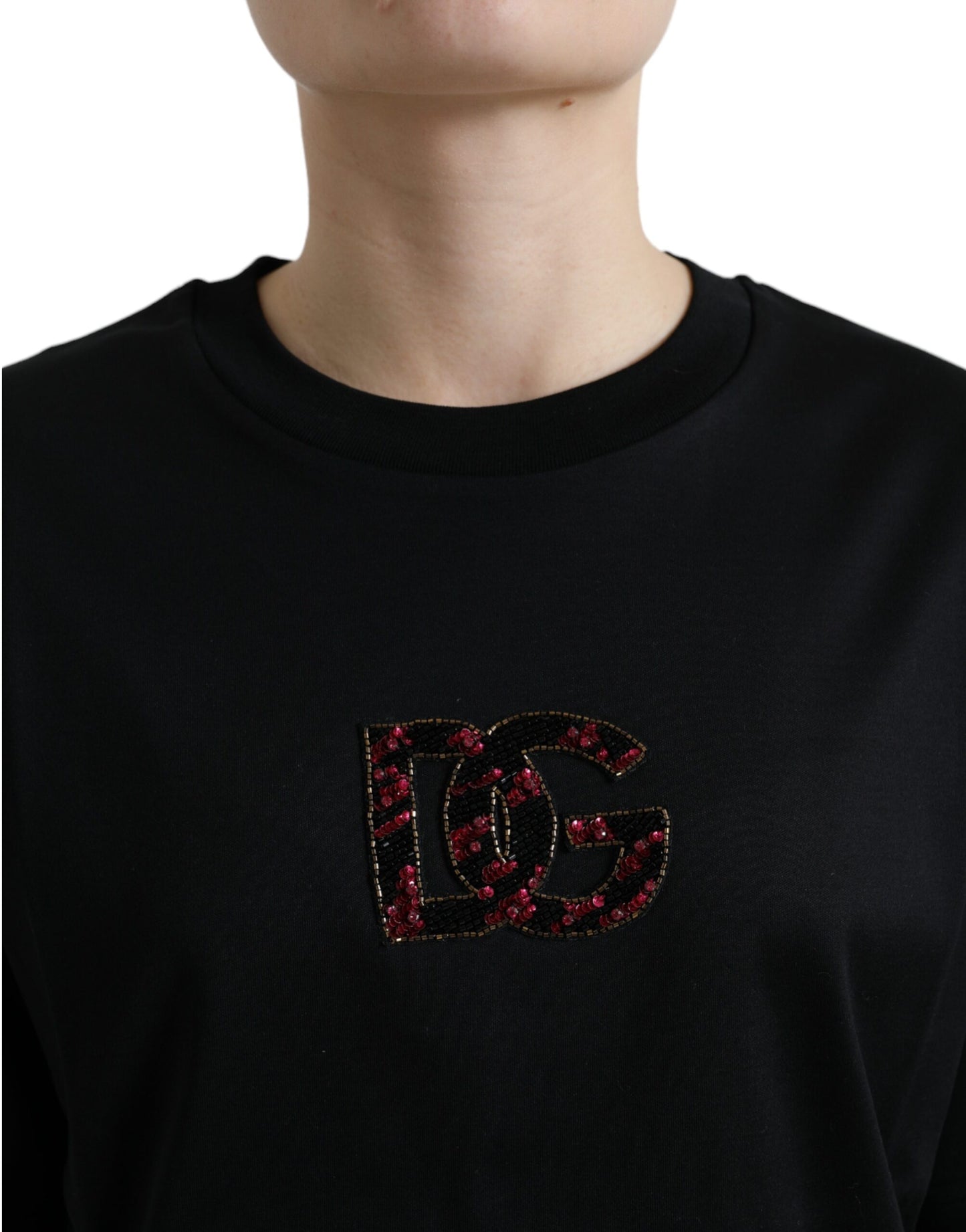 Dolce & Gabbana Black Cotton DG Crystal Crewneck Tee T-shirt by Dolce & Gabbana