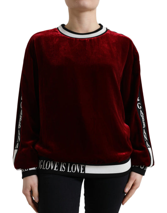 Dolce & Gabbana Bordeaux Velvet Crew Neck Pullover Sweater by Dolce & Gabbana