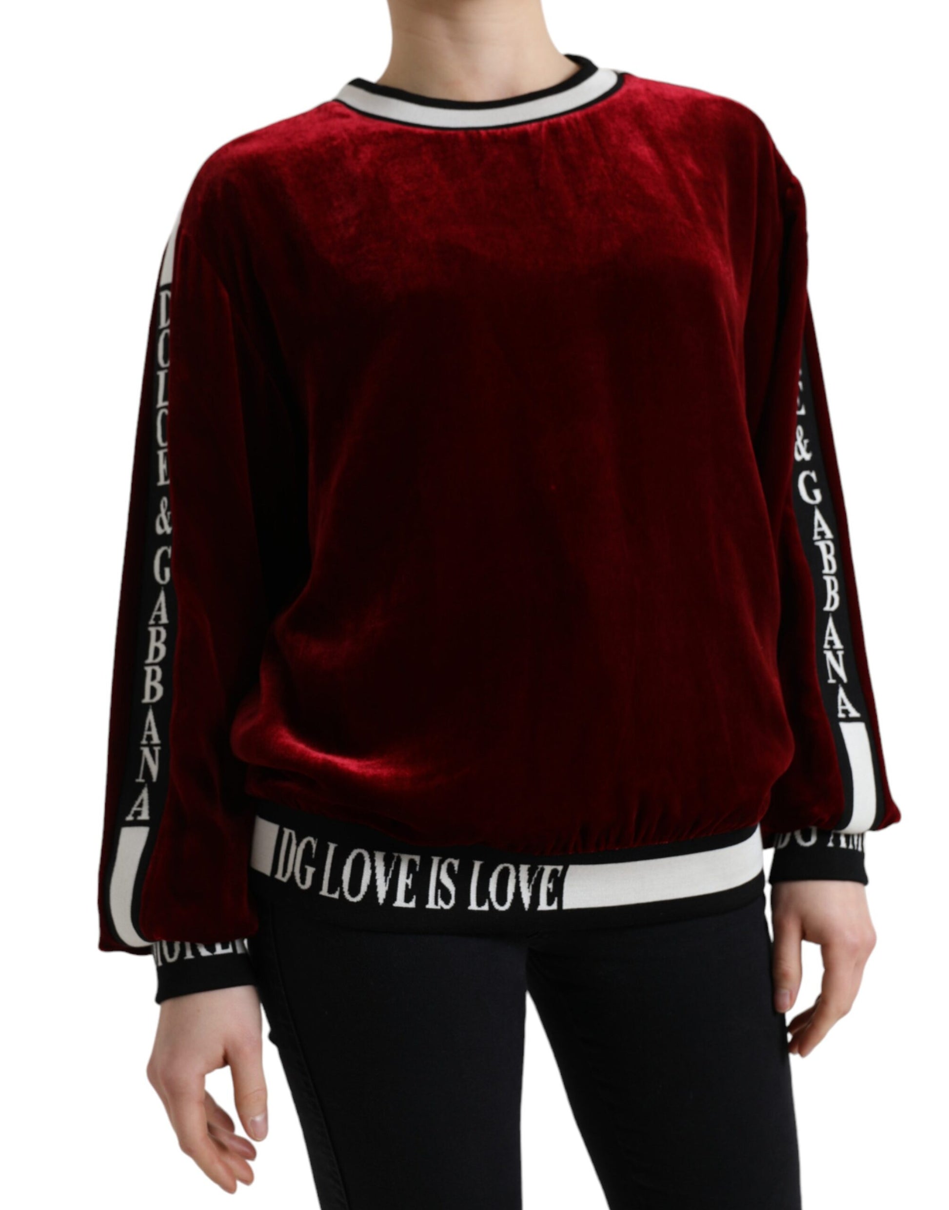 Dolce & Gabbana Bordeaux Velvet Crew Neck Pullover Sweater by Dolce & Gabbana