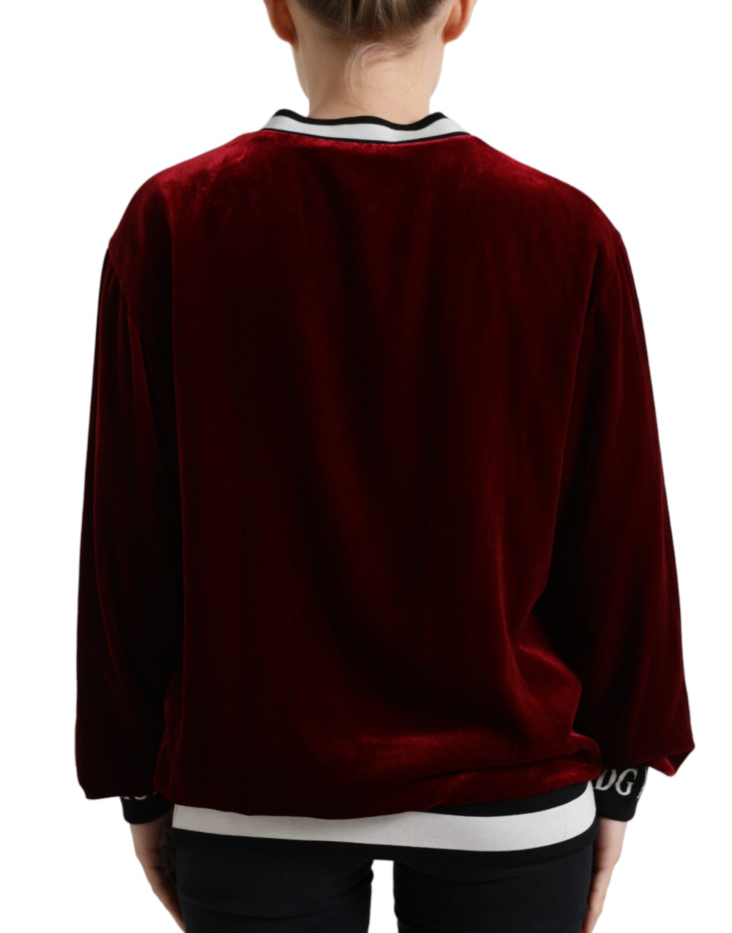 Dolce & Gabbana Bordeaux Velvet Crew Neck Pullover Sweater by Dolce & Gabbana