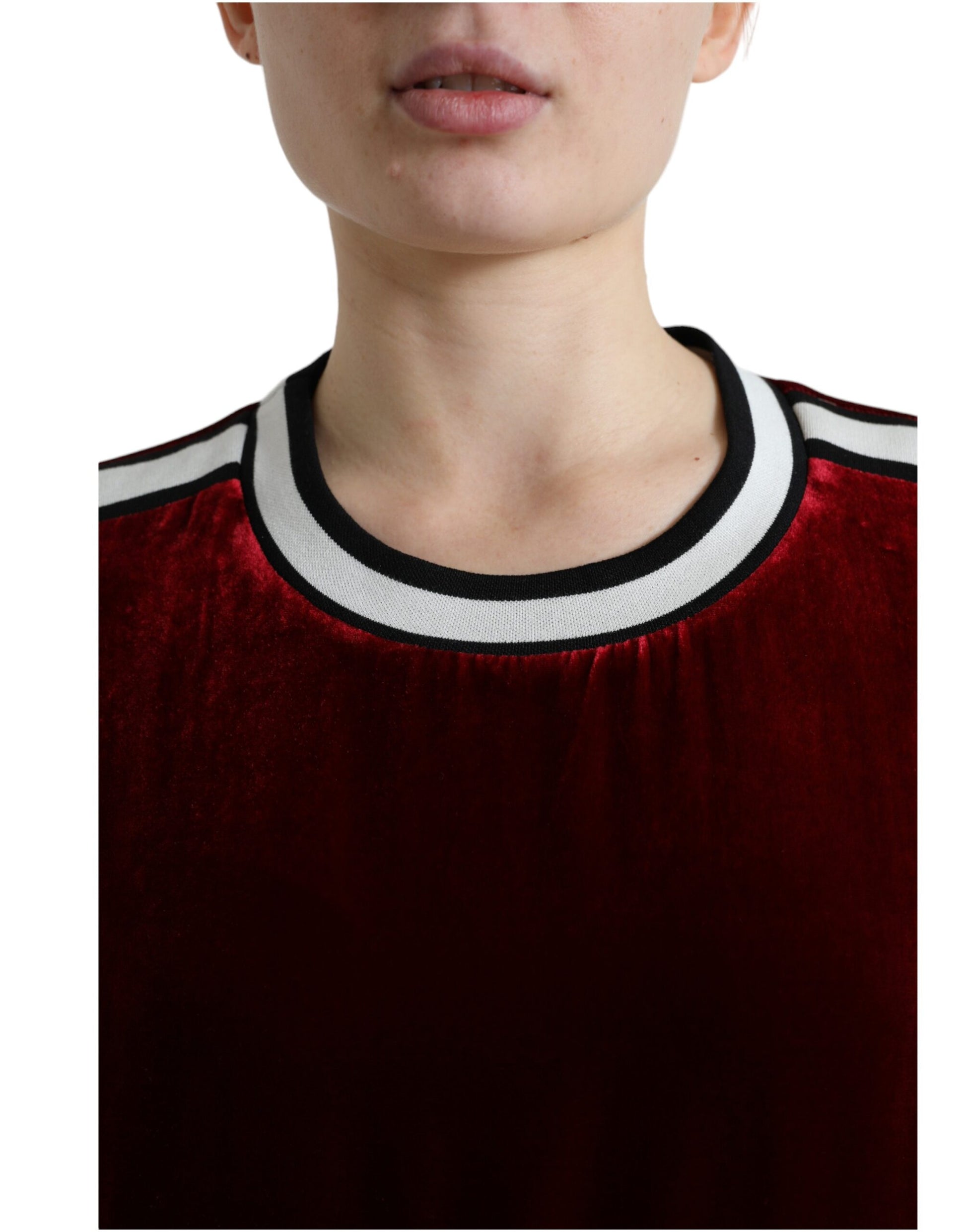 Dolce & Gabbana Bordeaux Velvet Crew Neck Pullover Sweater by Dolce & Gabbana