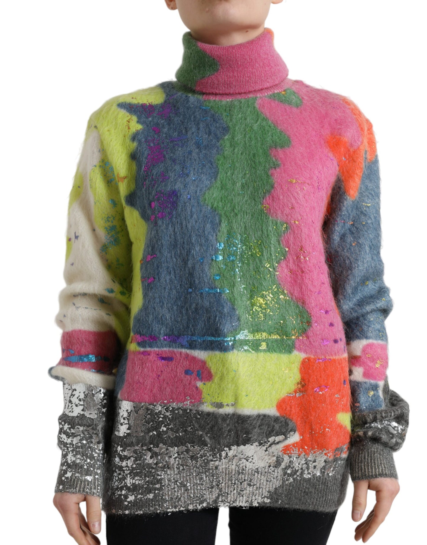Dolce & Gabbana Multicolor Mohair Turtleneck Pullover Sweater by Dolce & Gabbana