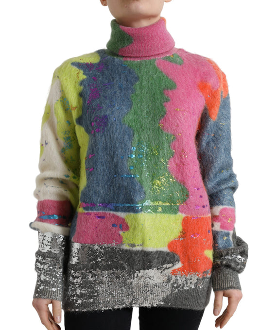 Dolce & Gabbana Multicolor Mohair Turtleneck Pullover Sweater by Dolce & Gabbana