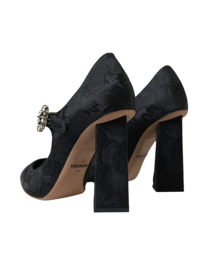 Dolce &amp; Gabbana Black Brocade Mary Janes Heels Pumps Shoes