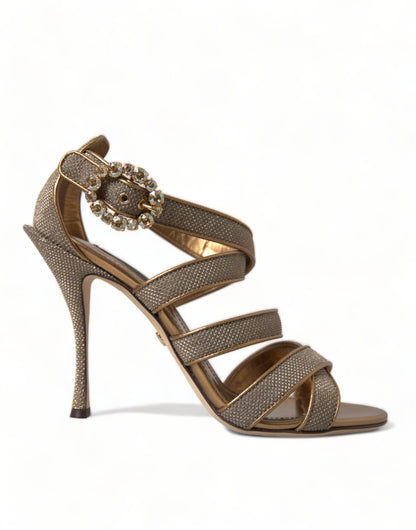Dolce & Gabbana Bronze Crystal Strap Heels Sandals Shoes by Dolce & Gabbana