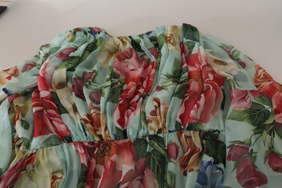 Dolce & Gabbana Multicolor Green Floral Silk Wrap Midi Dress by Dolce & Gabbana