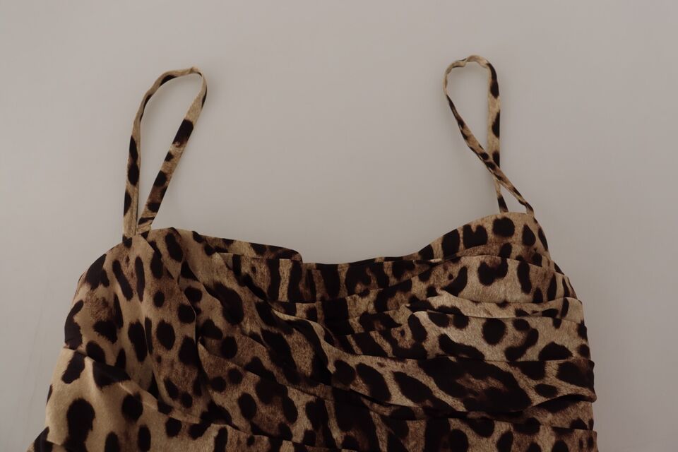 Dolce & Gabbana Brown Leopard Print Ruched Midi Dress by Dolce & Gabbana