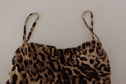 Dolce & Gabbana Brown Leopard Print Ruched Midi Dress by Dolce & Gabbana