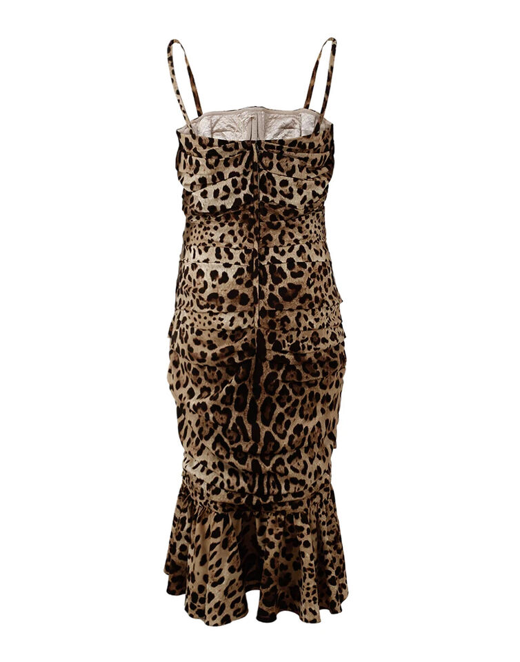 Dolce & Gabbana Brown Leopard Print Ruched Midi Dress by Dolce & Gabbana