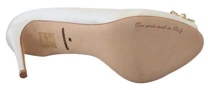 Dolce &amp; Gabbana White Crystals Peep Toe Heel Satin Pumps