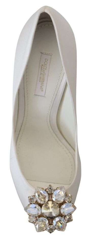 Dolce &amp; Gabbana White Crystals Peep Toe Heel Satin Pumps