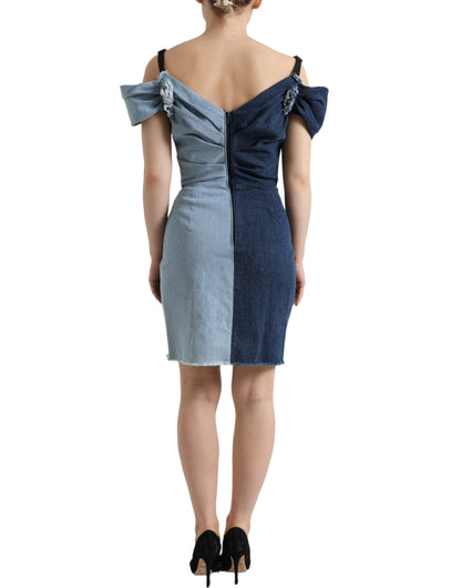 Dolce & Gabbana Blue Patchwork Two Tone Denim Mini Dress by Dolce & Gabbana