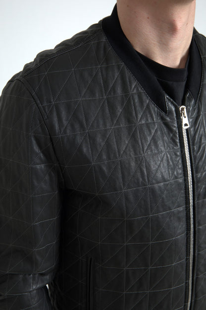 Dolce &amp; Gabbana Élégant blouson aviateur en cuir noir