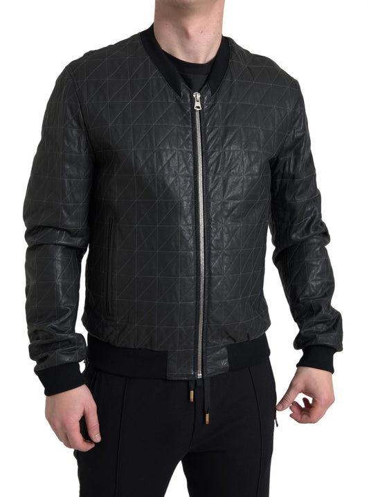 Dolce &amp; Gabbana Élégant blouson aviateur en cuir noir