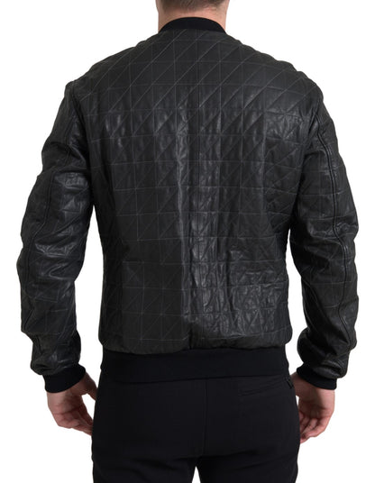 Dolce &amp; Gabbana Élégant blouson aviateur en cuir noir