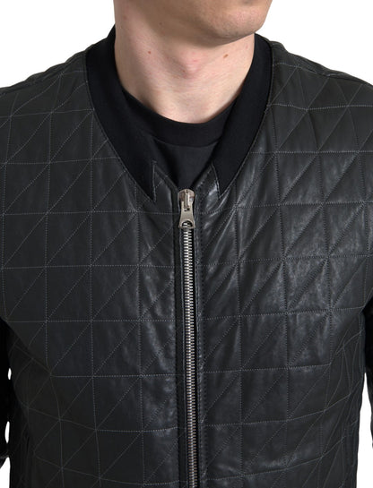 Dolce &amp; Gabbana Élégant blouson aviateur en cuir noir