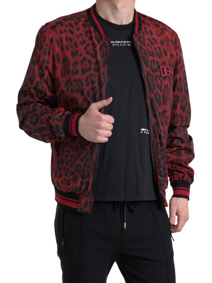 Blouson aviateur rouge à imprimé léopard Dolce &amp; Gabbana