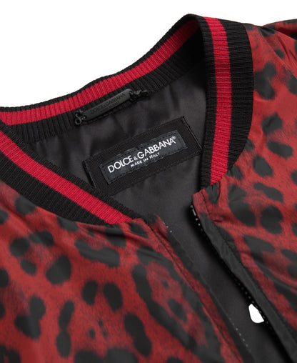 Blouson aviateur rouge à imprimé léopard Dolce &amp; Gabbana