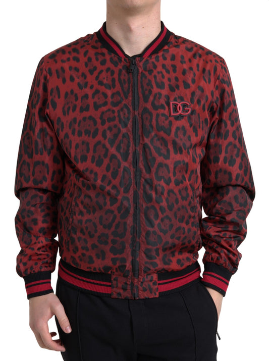 Blouson aviateur rouge à imprimé léopard Dolce &amp; Gabbana