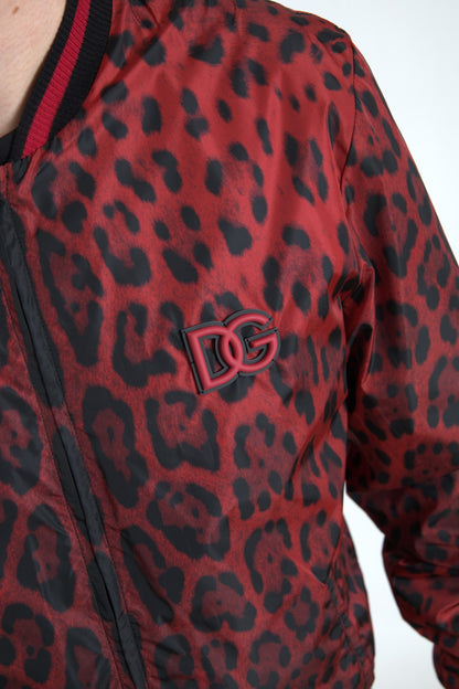Blouson aviateur rouge à imprimé léopard Dolce &amp; Gabbana