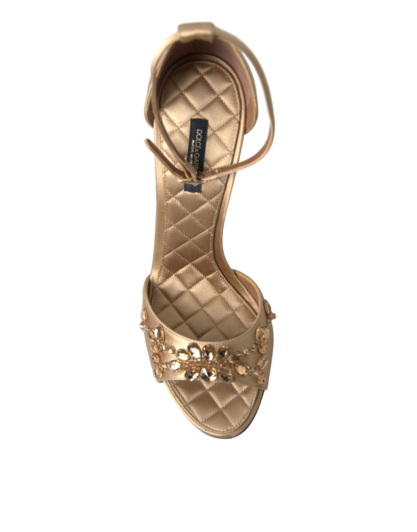 Dolce &amp; Gabbana Gold Satin Ankle Strap Crystal Sandals Shoes