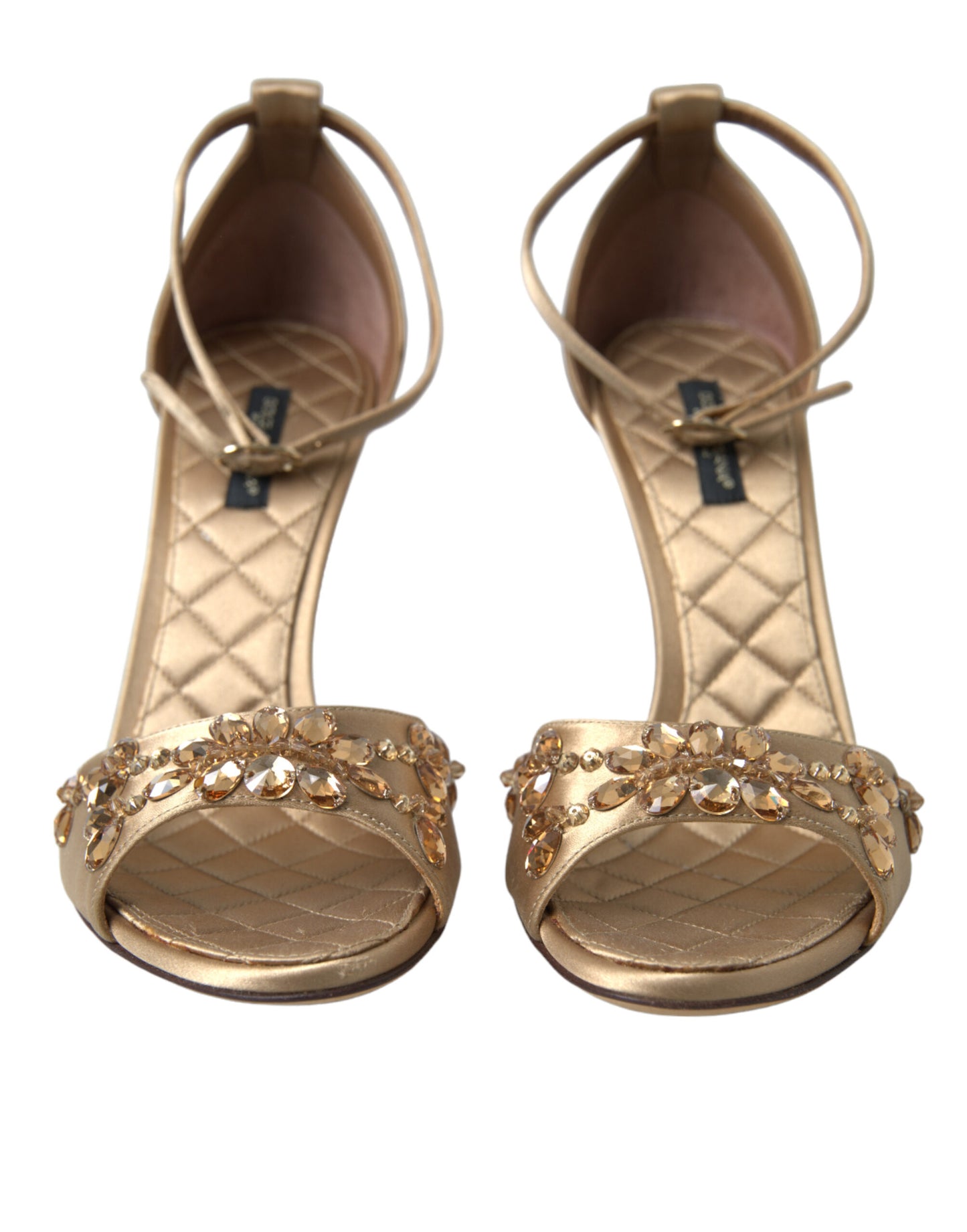 Dolce &amp; Gabbana Gold Satin Ankle Strap Crystal Sandals Shoes