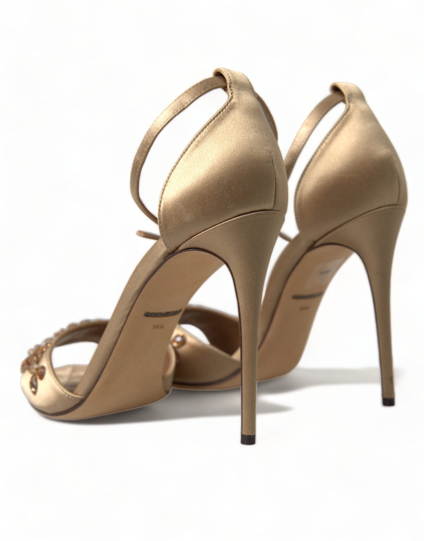 Dolce &amp; Gabbana Gold Satin Ankle Strap Crystal Sandals Shoes