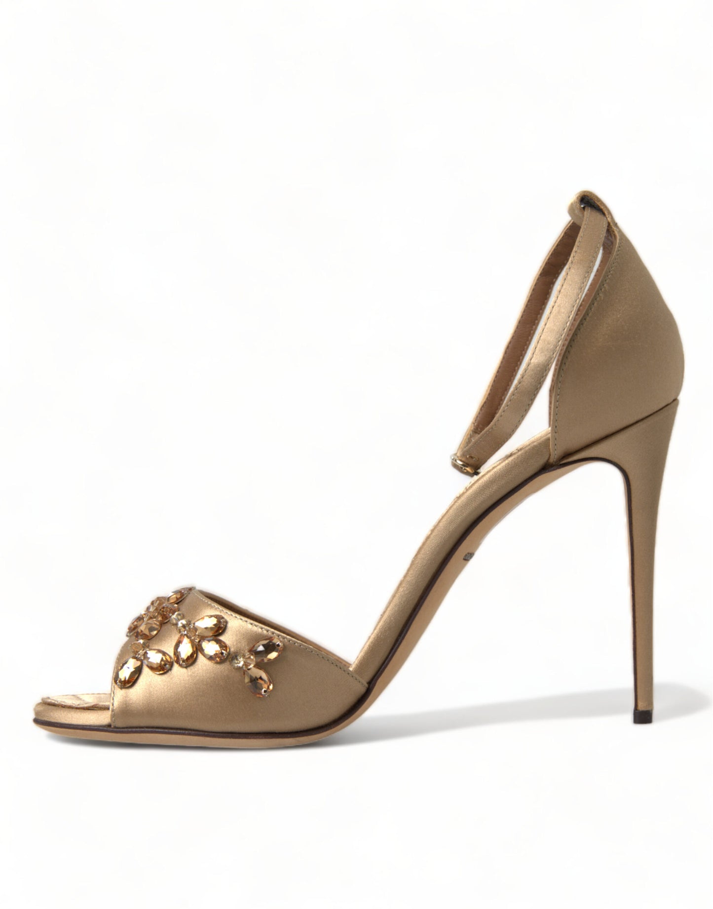 Dolce &amp; Gabbana Gold Satin Ankle Strap Crystal Sandals Shoes