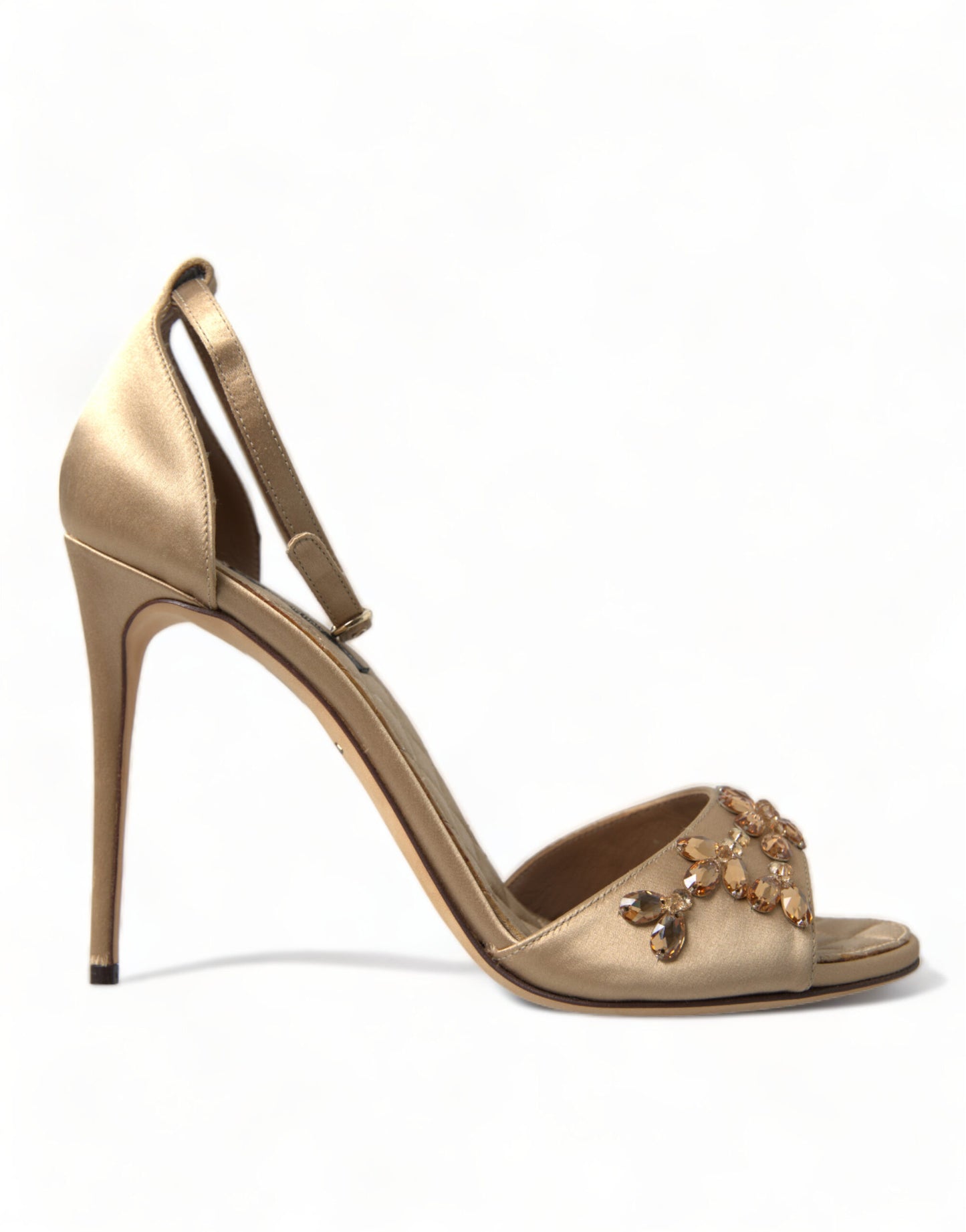 Dolce &amp; Gabbana Gold Satin Ankle Strap Crystal Sandals Shoes