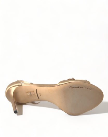 Dolce &amp; Gabbana Gold Satin Ankle Strap Crystal Sandals Shoes