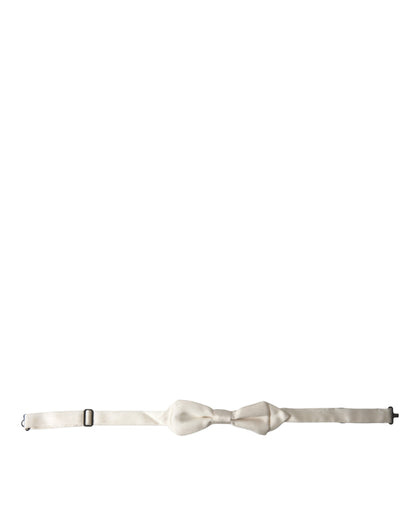 Dolce &amp; Gabbana White Silk Slim Adjustable Neck Papillon Bow Tie