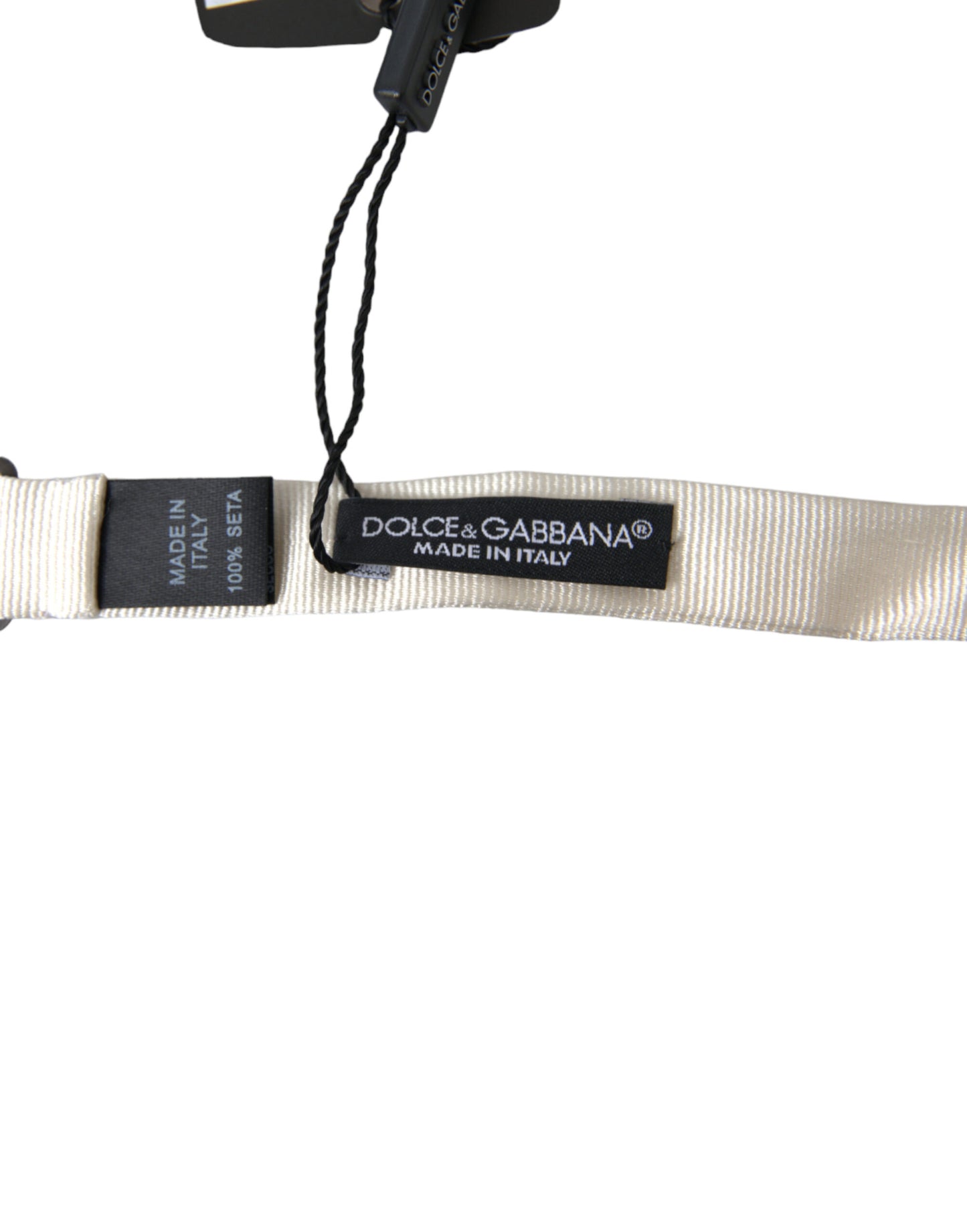 Dolce &amp; Gabbana White Silk Slim Adjustable Neck Papillon Bow Tie