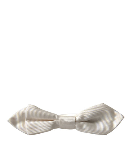 Dolce &amp; Gabbana White Silk Slim Adjustable Neck Papillon Bow Tie
