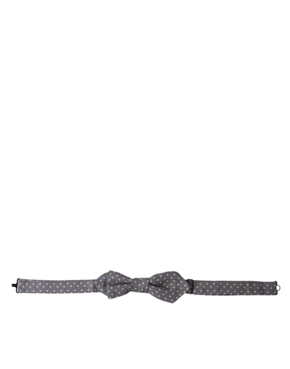 Dolce &amp; Gabbana Gray Polka Dots Silk Adjustable Neck Papillon Bow Tie