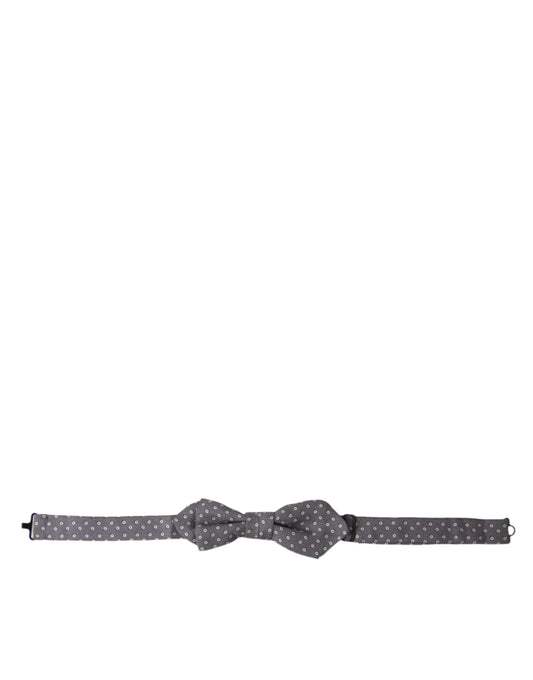 Dolce &amp; Gabbana Gray Polka Dots Silk Adjustable Neck Papillon Bow Tie