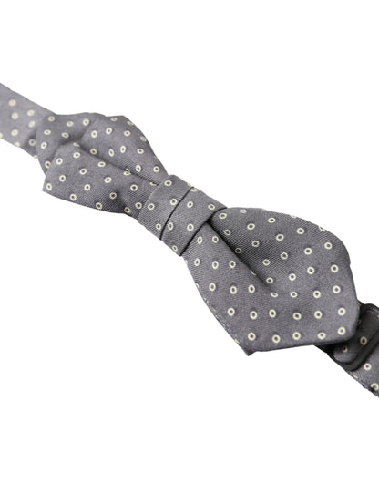 Dolce &amp; Gabbana Gray Polka Dots Silk Adjustable Neck Papillon Bow Tie