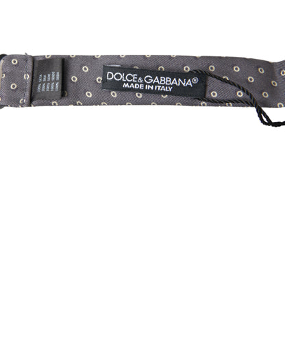Dolce &amp; Gabbana Gray Polka Dots Silk Adjustable Neck Papillon Bow Tie