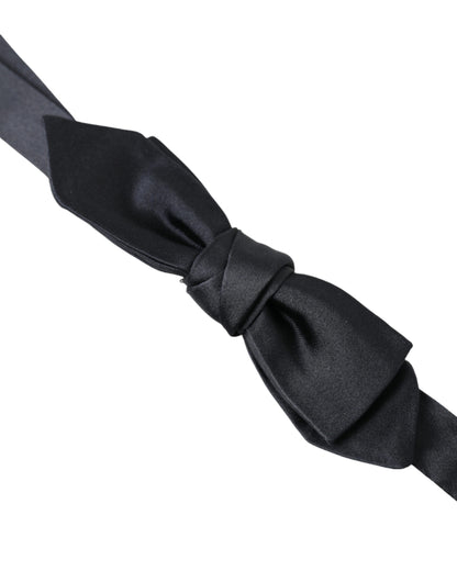 Dolce &amp; Gabbana Dark Blue Silk Satin Adjustable Neck Men Papillon Bow Tie