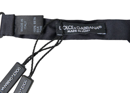 Dolce &amp; Gabbana Dark Blue Silk Satin Adjustable Neck Men Papillon Bow Tie