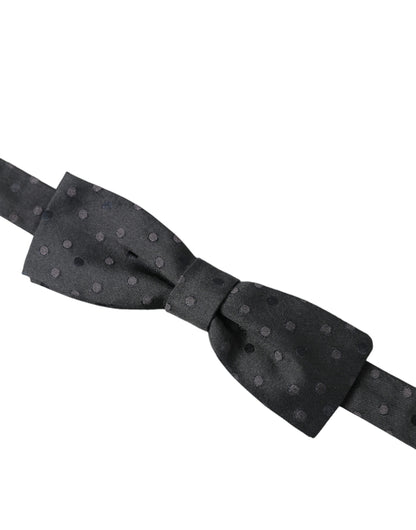 Dolce &amp; Gabbana Gray Polka Dot Silk Adjustable Neck Men Papillon Bow Tie