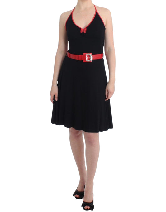 Roccobarocco Palladio Dress Black Red Belt Knee Length