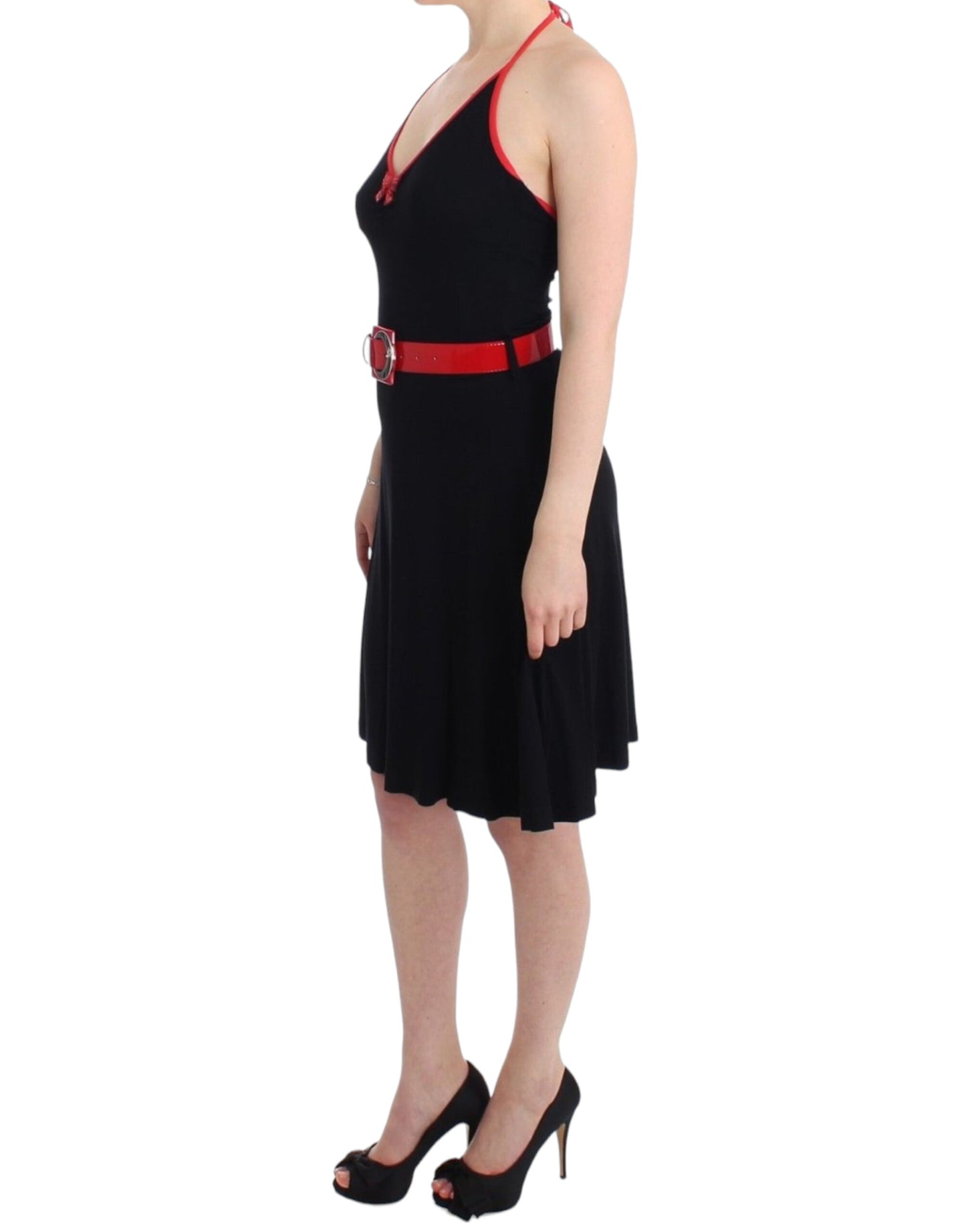 Roccobarocco Palladio Dress Black Red Belt Knee Length